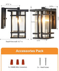 Retro Outdoor Wall Light With Clear Seeded Glass Shade In Black Finish, IP65 Waterproof Exterior Wall Lantern, E26 Porch Light Fixture, 10 Inch Height, Wall Mount Outdoor Lighting For Porch And Home Exterior shown with accessories