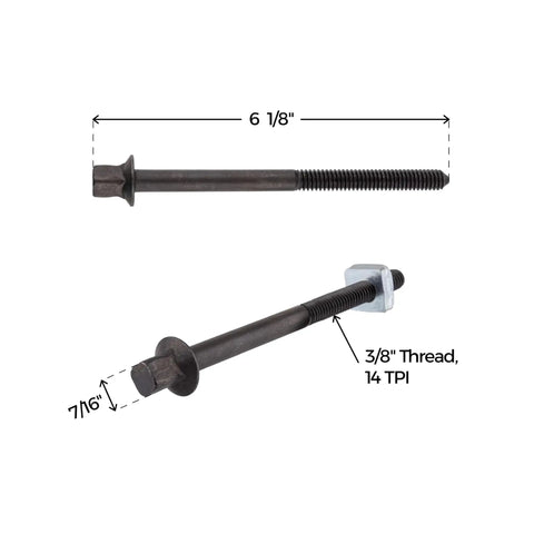 Solid Beef Black Steel Bed Bolt With Matching Nut To Clamp Wooden Frames Tight Without Any Drama Using Vintage Antique Hardware For Fast Room Fixes That Never Quit And Hold Everything Down, 6 1/8 inch size.