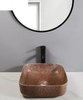 USZWBY Vessel Sinks Bathroom Sink Modern Art Basin Hotel Apartment Bathroom Wash Basin Square Above Counter Basin in brown.