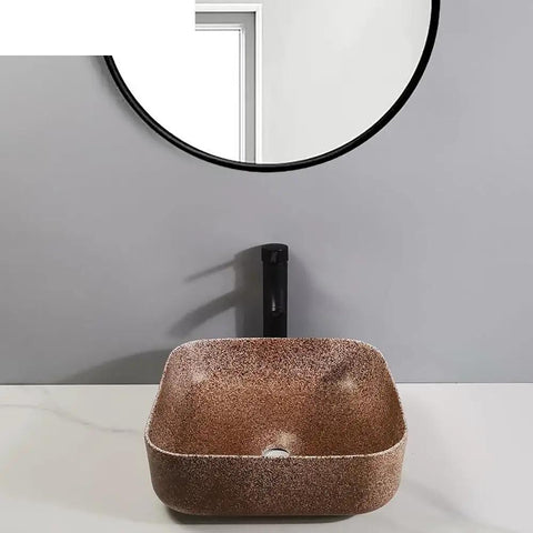 USZWBY Vessel Sinks Bathroom Sink Modern Art Basin Hotel Apartment Bathroom Wash Basin Square Above Counter Basin in brown.