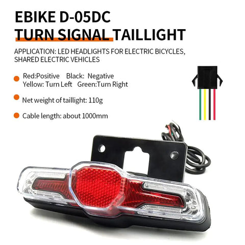Electric Bicycle Headlight And Tail Light Horn Switch Cable Parts Rubber Ebike Accessories Replacement Kit, red and black taillight
