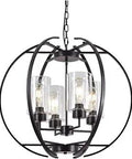 Dope Farmhouse Black Pendant Chandelier With Globe Glass Shade 24 Inch Industrial 4 Light Ceiling Fixture for dining room
