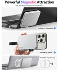 MagSafe Magnetic External SSD With Built-In SD And TF Card Reader attached to laptop and phone, showing magnetic feature.
