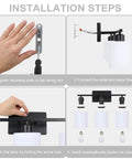 Installation steps for Three Light Black Matte Vanity Light Fixture With Milky White Frosted Glass Shades For Bathroom Over Mirror
