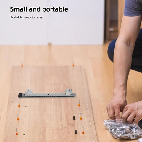 Heavy Duty Keyboard Drawer Slides With Bulletproof 35mm Wide Silver Rail Kit For Slick Office Setup No Brainer Swap Computer Table Replacement Hardware One Pair displayed during installation.