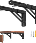 Heavy Duty 8 Inch Foldable Shelf Brackets For Diy Folding Tables Rock Solid Steel Build supports 300 pounds with black finish.