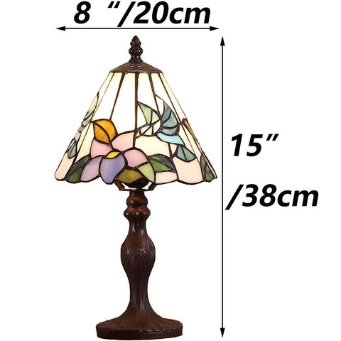 Hummingbird Tiffany Style Stained Glass Table Lamp Night Light With 8 Inch Shade And 15 Inch Tall Metal Base Handmade Copper Foil Craft