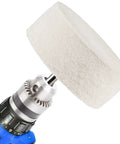 Pro Grade Three Inch Wool Felt Buffing Wheel With Quarter Inch Shank For Rotary Tools Die Grinders And Drills on a drill.