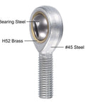 2 Pack Spherical Rod End Bearing 12mm Bore M12x1.75 Right Hand Male Thread Connector Self Lubricated Joint 13 Degree Misalignment Steel Body With Hardened Bearing Ball Ideal For Hydraulic Cylinders And Heavy Duty Machinery, #45 steel with H52 brass