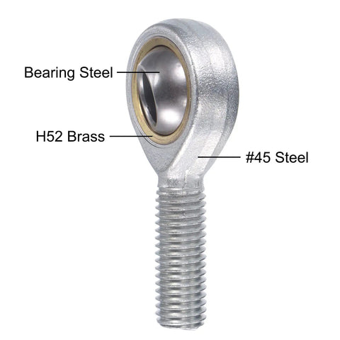 2 Pack Spherical Rod End Bearing 12mm Bore M12x1.75 Right Hand Male Thread Connector Self Lubricated Joint 13 Degree Misalignment Steel Body With Hardened Bearing Ball Ideal For Hydraulic Cylinders And Heavy Duty Machinery, #45 steel with H52 brass