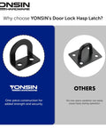 Built Tough 4 Inch Door Padlock Hasp Latch In Genuine 304 Stainless Steel With Sleek Matte Black Finish for security and strength.
