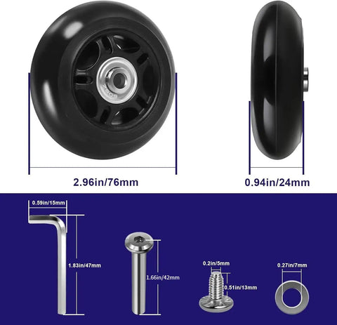Luggage Replacement Wheels 76mm By 24mm With ABEC 608zz Bearings Inline Skate Style Suitcase Wheel Repair Kit components