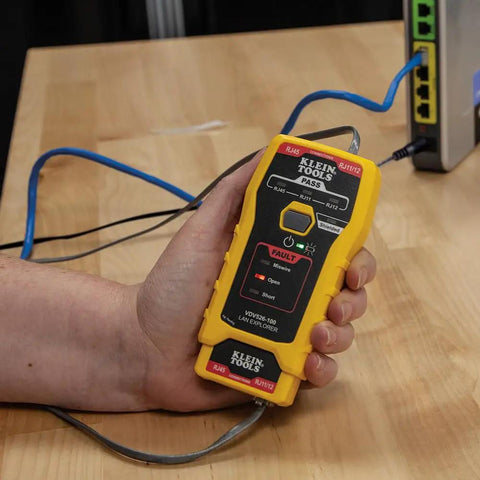 One Button Cable Tester For RJ11 RJ12 And RJ45 Voice And Data Cables With Remote LAN Explorer CAT3 CAT5e And CAT6 CAT6A in hand
