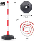 2 Pack Traffic Delineator Post Cones With Fillable Base, Portable Parking Pole Barrier With 8ft Chain, Safety Delineator in red and white