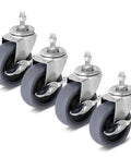 3 Inch Swivel Caster Wheels Featuring M8 Threaded Stem And Reliable Side Lock Brakes Heavy Duty Steel Housing Gray Finish
