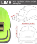 Bump Cap Navy Blue Lime Classic Baseball Hat Style Lightweight Breathable Head Protection Cap for adults, detailed view