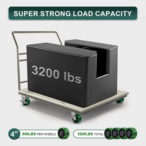 Heavy duty cart with Beefy 4 Inch Polyurethane On Cast Iron Wheel Caster Set With Half Inch Bore, 3200 lb capacity, 4 pack.