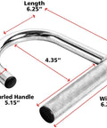 Heavy Duty Metal Resistance Band Handles With Knurled Steel Grip Surface For Elastic Band Workouts And Pull Ups, dimensions labeled.