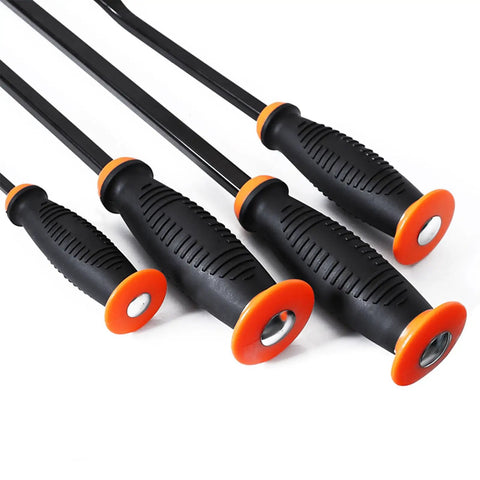 Heavy Duty Pry Bar Set With Thick Strike Caps And Industrial Grade Ergonomic Handles shown with rubber sleeve protection