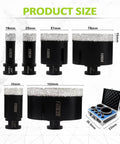 FACHLICH diamond core drill bit set, 6-piece tile hole saw kit (19/25/35/51/76/102 mm) with black case.