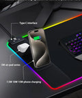 Oversized Mouse Pad With Built In Phone Holder RGB Desk Mat Featuring 15W Wireless Fast Charging Waterproof Non Slip Surface Built For Office Home And Gaming Setups For Gamer Desks With Eleven Color LED Lights And Cable Free Convenience