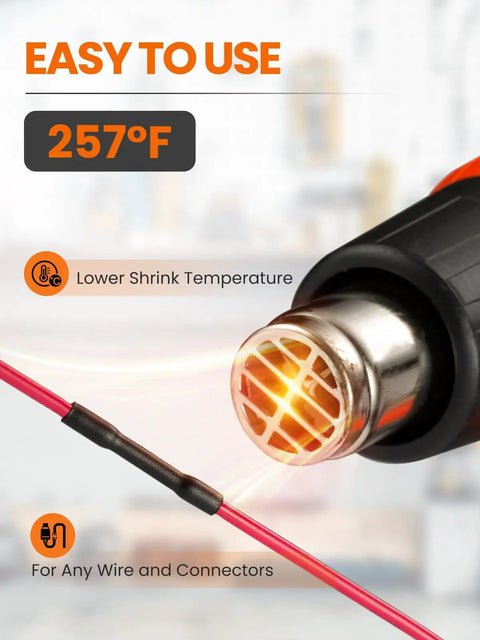 257°F heat gun shrinking 3:1 Heat Shrink Tubing Kit, 600 Pieces, Quick Shrink For Wire and Electrical Jobs, Industrial Grade