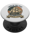 Patriotic Fourth Of July Sailboat Themed Adhesive PopGrip For Phones Land Of The Free Since 1776 Red White And Blue USA Pride