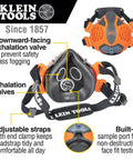 Reusable P100 Half Mask Respirator With Replaceable Filters For Dust Metal Fumes And Oil Mist, details and features highlighted