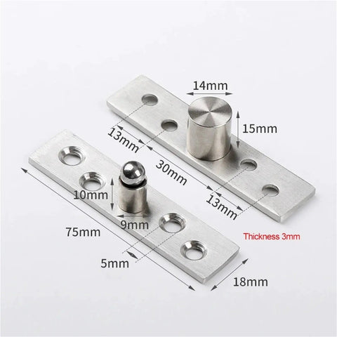 Beefy 360 Degree Rotation Door Pivot Hinge Stainless Steel Concealed Revolving Furniture Hardware 75x18x3mm Heavy Duty Swing Gate Hinge for Doors Cabinets and Furniture, silver 75x18x3mm hinge