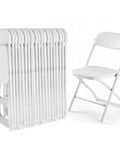Folding Chairs Set Of 20 With 330 Lb Capacity, Plastic Stackable Chairs for indoor outdoor use, one unfolded, others stacked