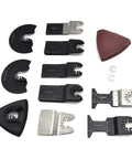 Workhorse Oscillating Saw Blades Kit for Multitool with high carbon steel blades and sandpaper arranged in a flat lay