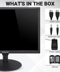 19 Inch HD 1440x900 LED Computer Monitor With Built In Speakers with HDMI, earphone, power cables, and manual shown