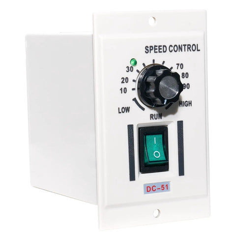 400W DC Motor Speed Controller Plug-And-Play Knob Adjustable Regulator 110V AC Input And 0-90V DC Output Smooth Stepless Speed Control For Single-Phase Motors Durable Electronics For Long-Lasting Use, front view with knob and switch