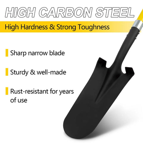 Heavy Duty Digging Shovel With Fiberglass Handle 58 Inch Length For Quick Dirt Penetration High Carbon Steel Blade Built For Hardcore Digging