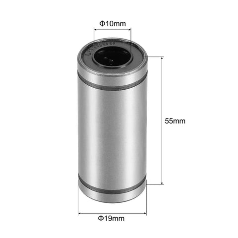 LM10LUU linear bearings set 10mm bore, 19mm OD, 55mm length, durable and high precision guide for CNC machines and 3D printers.
