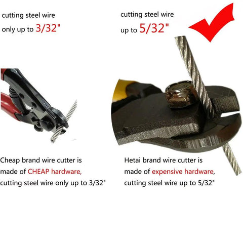 Comparison of cheap vs. quality wire cutters with focus on Heavy Duty Wire Cutters For Steel Cable And Wire Rope, Up To 5/32 Inch.