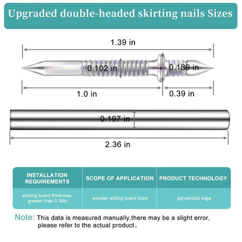 Upgraded Double Headed Skirting Seamless Nails For Interior Baseboard And Mdf Trim With No Sweat Smooth Install dimensions chart