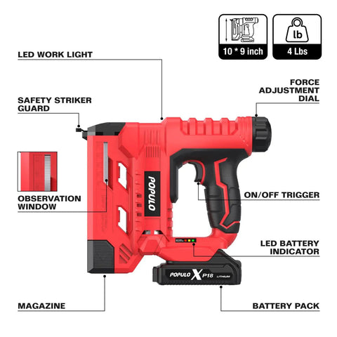 Kick Ass 20V Cordless 18 Gauge Brad Nailer And Stapler Combo Kit With 2.0Ah Battery Plus Charger And 1600 Rust Proof Fasteners For Home Workshop Projects