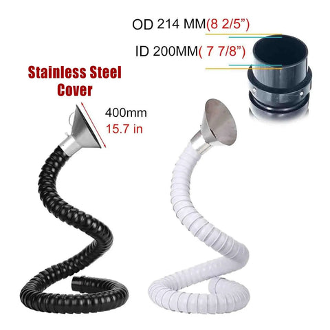 3 Foot Flexible Smoke Extractor Hose With Integrated Hood Cuts Shop Smoke Fast For Welding Or Soldering in black and white with stainless steel cover.