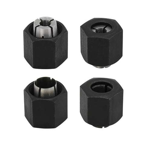 Router Collet Kit Replacement 1 Quarter Inch And 1 Half Inch Fits 1613 1617 1618 1619 Series Routers shown in four angles.