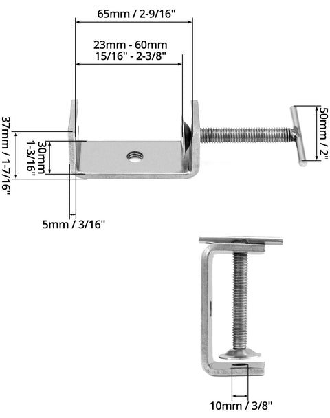 QWORK 304 stainless steel tiger C-clamps, 2-pack, heavy-duty hand-twist clamps, front and side views.
