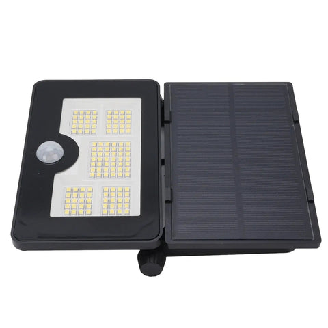 GOWENIC Solar Powered Floodlight, 4 Lighting Modes, Foldable 180 Degree, showcasing LED panel and solar charging surface