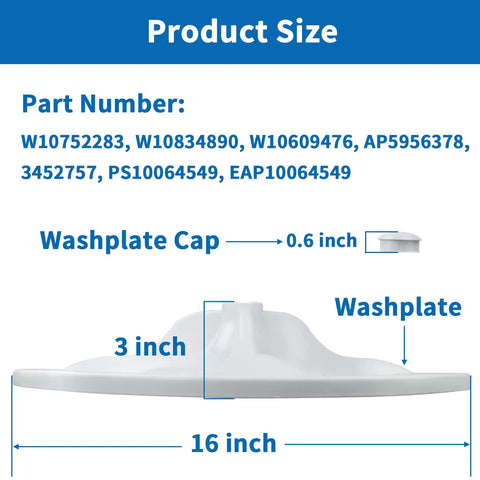 Side view of Washer Wash Plate Replacement For Front Load Washers Durable White Part W10752283 with dimensions.