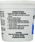 Stay Soft Plumber Putty 14oz container instructions with sealing directions and caution label, white container.
