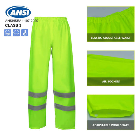Hi Vis Reflective Rain Jacket And Pants Set For Men Waterproof Class 3 High Visibility Safety Rain Gear pants with elastic waist