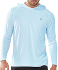 Men's UPF 50 Plus Sun Shield Hoodie Rash Guard in skyblue, lightweight long sleeve shirt for outdoor adventures.