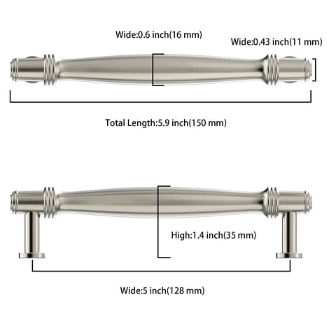 Dimensions diagram of 10 Pack 5 Inch Brushed Satin Nickel Cabinet Handles for Kitchen Cabinets and Drawers, Durable Cabinet Pulls.