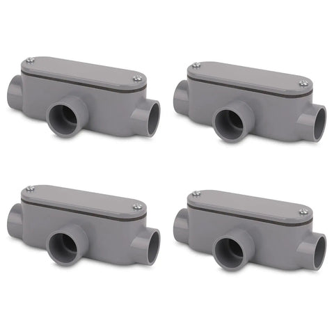Four Pack Three Quarters Inch Rigid PVC Conduit Body Type T Slip X Slip With Cover And Gasket Gray Tough As Nails Electrical Conduit Fittings