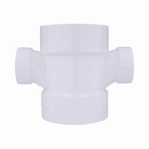 4 x 4 x 2 x 2 DWV Sanitary Tee Reducer Double Tee White PVC Drain Waste Vent Fitting, Lightweight And Easy To Install, Not For Pressure Use, Made In USA, 1 Unit Piece
