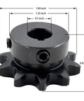 40B10-1/2 Heavy-Duty ANSI 40 Roller Chain Sprocket Type B, 1/2 Inch Bore, 10 Teeth, Hardened 1045 Steel, Rust-Resistant, Dimensions Shown